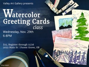 Elise Wahl watercolor greeting card class flyer.