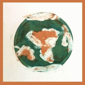 gif of three monoprinted earth-like globes in tondi