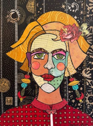 Deanna White Colorful collage mosaiq of a shorthaired blonde woman wearing red by Deanna White.