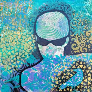 Teal Buehler Teal Buehler handmade human silhouette painting in blue and green cool tones on canvas.