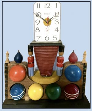 Ann Durley Ann Durley, clock assemblage. Surrounded by leftover odds and ends — too interesting to toss, but with no real value — she had a spark of inspiration. By adding clock faces, these forgotten treasures were transformed into something new: functional art.